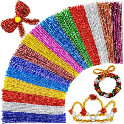 Praisebank Glitter Pipe Cleaners for Crafts, 200pcs, Chenille Stems for DIY Projecets, Arts & Crafts Supplies for Festival Party Decorations