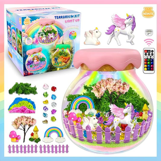 Unicorn Gift for Girls Unicorn Terrarium Kit for Kids Birthday Gift for Girls Ages 4 5 6 7 8-12 Year Old Light-Up Kit Crafts DIY Arts Toys Unicorn Toys for Girls Birthday Ideas Present for Kids