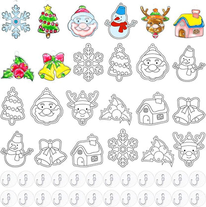 WILLBOND 24 Pieces Christmas Suncatchers Craft Assorted Sun Catcher Kits for Art Window Sun Catchers with 24 Pieces Suction Cups for Painting Crafts Christmas Home Decor Supplies