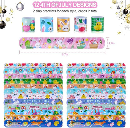 xutengy 48Pcs Easter Party Favors Decorations Slap Bracelets Rubber Wristbands for Kids Girls Boys，Easter Basket Stuffers Easter Egg Fillers Gifts for Toddlers