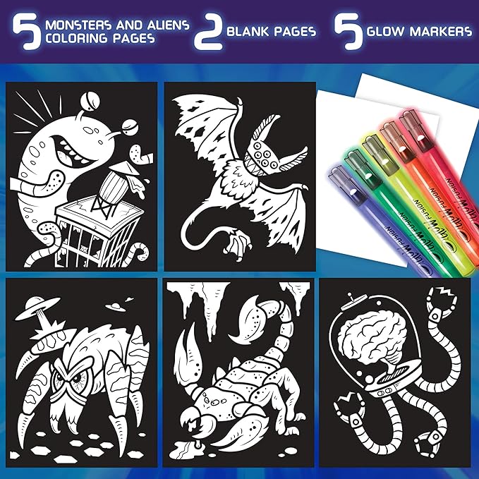Crayola Glow Fusion, Glow in The Dark Coloring Set with Markers, Alien & Monster Coloring Pages, Gift for Kids