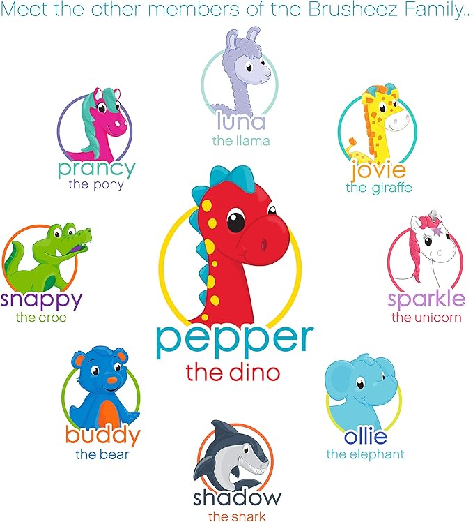 Brusheez Electronic Toothbrush Replacement Brush Heads 2 Pack (Pepper The Dinosaur)