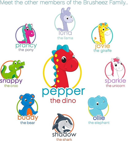 Brusheez Electronic Toothbrush Replacement Brush Heads 2 Pack (Pepper The Dinosaur)