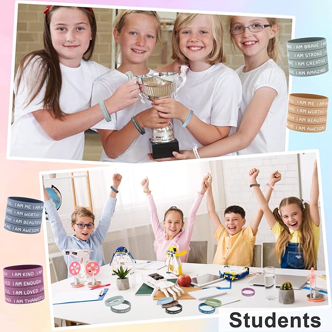 Sratte 48 Pcs Inspirational Silicone Wristbands Rubber Stretch Unisex Bracelets Student Gift Stocking Suffers for Class(Vibrant Color)
