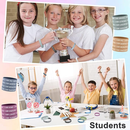 Sratte 48 Pcs Inspirational Silicone Wristbands Rubber Stretch Unisex Bracelets Student Gift Stocking Suffers for Class(Vibrant Color)