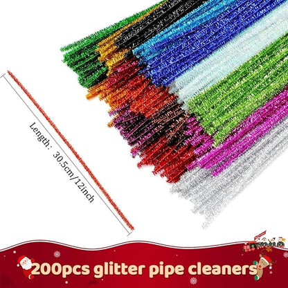 Praisebank Glitter Pipe Cleaners, Pipe Cleaners for Crafts (200pcs 15 Glitter Colors),
