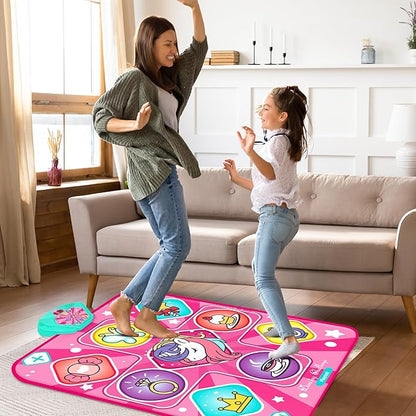 Kusntin Unicorn Dance Mat, Dance Mixer Rhythm Step Play Mat, Pink Dance Pad with LED Lights, Adjustable Volume, Built-in Music, 5 Game Modes, Xmas B-Day Gifts for 3-12 Years Old Girls Toys