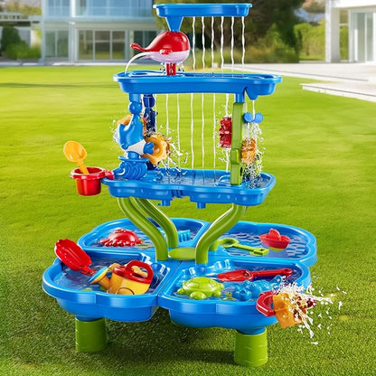 4-Tier Water Table for Toddlers 1-3 3-5, Sand Beach Water Table Toys for Kids, Water and Sand Sensory Table Beach Outdoor Birthday Gifts Toys for Kids Toddlers Age 3 4 5 6 7 8 Boys Girls