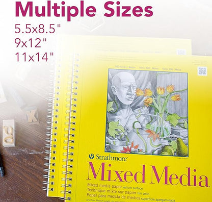 Strathmore 300 Series Mixed Media Paper Pad, Side Wire Bound, 5.5x8.5 inches, 40 Sheets (117lb/190g) - Artist Paper for Adults and Students - Watercolor, Gouache, Graphite, Ink, Pencil, Marker