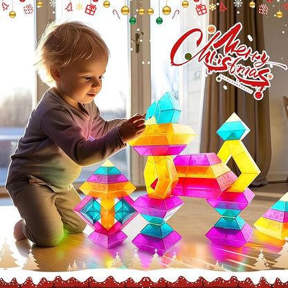 Building Block Sets for Toddlers 2 3 4 5 6 Year Old | 30 Pcs Pyramid Stacking Blocks Toys for Boys Girls | STEM Preschool Educational Light Table Toys Gifts for Toddlers Kids Age 2-4 3-5