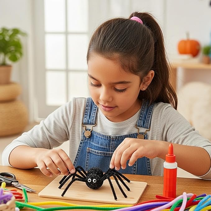 Caydo 200 Pieces Glitter Black Pipe Cleaners,Thick Fluffy Chenille Stems, Pipe Cleaner Crafts for Arts & Crafts, Perfect for Making Animals, Flowers, and Festive Decorations