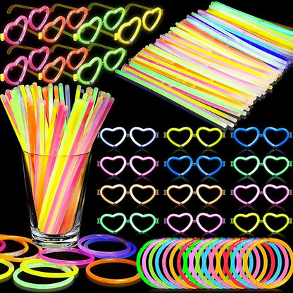 120Pack Glow in the Dark Party Favor,Glow Glasses with 100 8" Glow Sticks Bulk & Connectors,20 Glasses Mode for 20 Glow Heart Glasses 60 Glow Bracelet,8" Glowstick Neon Glow Toys for Kids & Adults