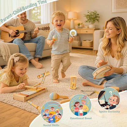 Baby Musical Instruments for Toddlers 1-3, 12PCS Montessori Musical Toy Set with Xylophone, Drum, Maracas...Perfect Toy Gift for 1-3 Year Old Boy Girl