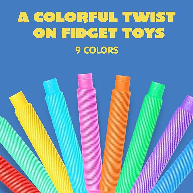 JOYIN 9 Pack Pop Tubes Sensory Toys (Large), Fidget Tubes Party Favors - 9 Colors, Connectable and Extendable for Stress Relief - Perfect for Party, Classroom Exchange, School Reward