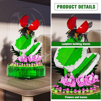 Mould King Insect Building Block Set, Creative Dragonfly Bug Kits Toys with Music Display Box, Collection Flower DIY Office Home Decor for Adutls Kids Girls 8+, 10105
