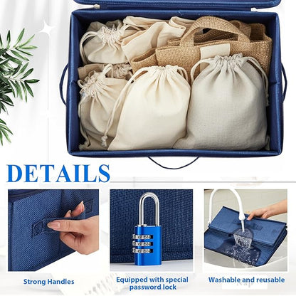 Briwooody Discreet Lockable Toy Bag Storage Organizer Toy Bag Storage Bins Case with Zipper Lid for Women and Men Clothes Container(Dark Blue,15 x 10 x 6.3 Inch)
