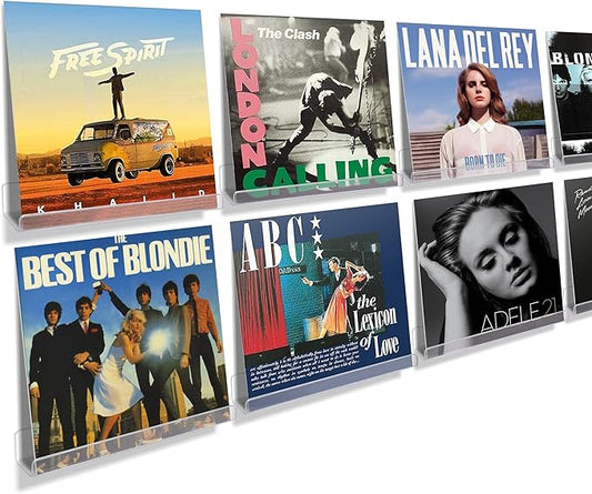 upsimples 8 Pack Vinyl Wall Mount Shelves, 12" Album Record for Storage & Display, Clear Acrylic Floating Shelf for Kids Bookshelf, Magazine Rack, Picture Ledge