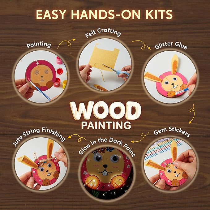 Klever Kits Wooden Painting Craft Kit-Glow in The Dark- Arts and Crafts for Kids Ages 6-12 Wood Slices with Art Activitiy Supplies, Wood Crafts for Boys Girls Party Gift Christmas Tree Ornaments