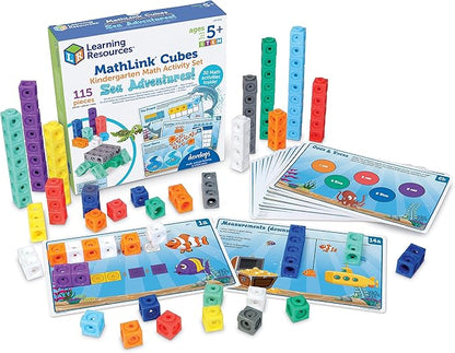 MathLink Cubes Kindergarten Math Activity Set Sea Adventures!, Math Teaching Toys, PreKManipulatives, Children’s Math Games, 115 Pieces, Age 5+