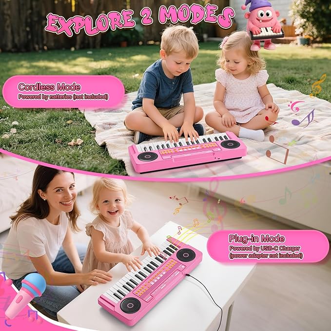 Upgraded Kids Piano Keyboard – 37 Keys Toddler Keyboard with Microphone Learning Instrument Musical Toys for 3 4 5 6 Boys Girls Birthday Gift, Pink