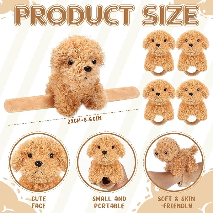 Ceenna 16 Pcs Valentine's Day Puppy Stuffed Animal Slap Bracelets Cute Puppy Slap Bracelets 8.66 Inch Adorable Puppy Slap Wrist Bracelets Bulk for Birthday Party Gifts Favors Goodie Bag Fillers