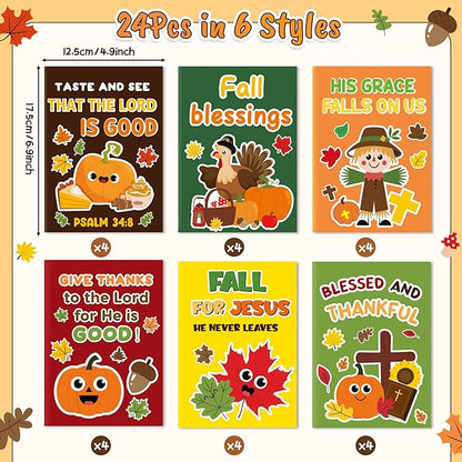 Dvbonike 24Pcs Fall Bible Coloring Books - Christian Religious DIY Color-in Pages Booklet Bulk Drawing Thanksgiving Autumn Activity Party Supplies for School Classroom Rewards Artwork Gift for Kids