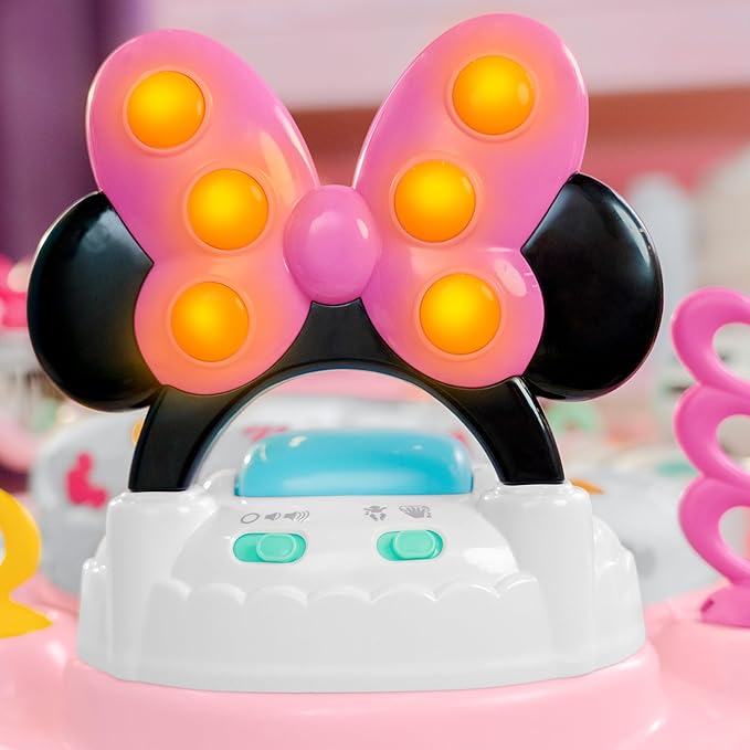 Bright Starts Disney Baby Minnie Mouse Forever Besties Baby Activity Center Jumper with 10 Toys, Lights & Sounds, 360-Degree Seat, 6-12 Months (Pink)