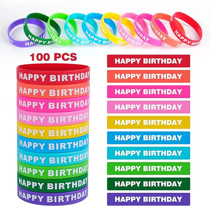 Kolewo4ever 400 Pieces Happy Birthday Gifts for Student 100 Happy Birthday Rubber Bracelets,100 Pencils,200 Happy Birthday Badge Stickers for Teachers Classrooms Reward Birthday Party Favors