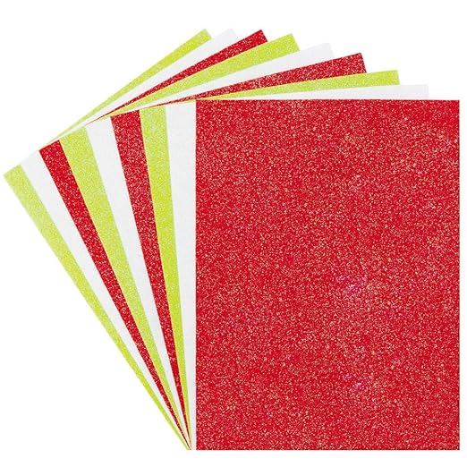 Baker Ross AX295 Christmas Glitter Felt Sheets - Pack of 10, Creative Art Supplies for Kids, Seasonal Crafts and Decorations