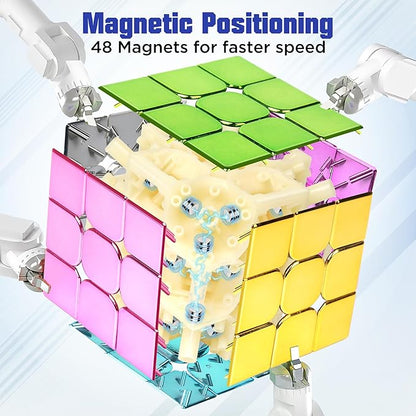 D-FantiX Mirror Reflective Magnetic Speed Cube 3x3x3 with Display Stand, Shiny Metallic Color Fidget Toys for Kids 8-12, Cyclone Boys Original Stickerless Magic Cube, Teen Easter Basket Stuffers