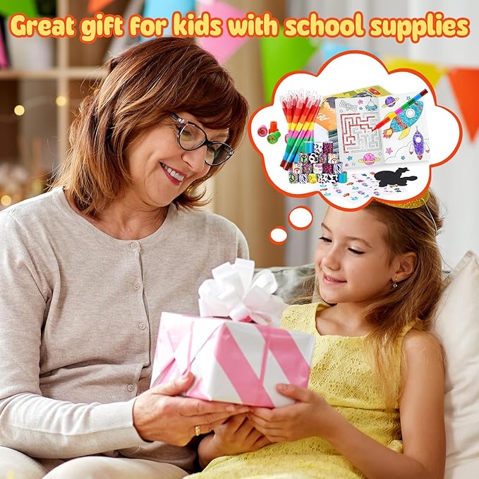 BenLouis 96Pcs Kids Party Favors Mini Coloring Books Crayon Slap Bracelets Stickers Set Bulk for Kids 4-8-12 Classroom Birthday Gifts Goodie Bags Pinata Stuffers School Rewards Crafts Supplies