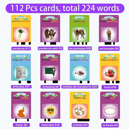 Spanish Learning Flash Cards for Toddlers 2-4 Years Bilingual Spanish English, Speech Therapy Toys, Preschool Educational Learning Talking Sight Words Flash Cards for Boys, 224 Sight Words