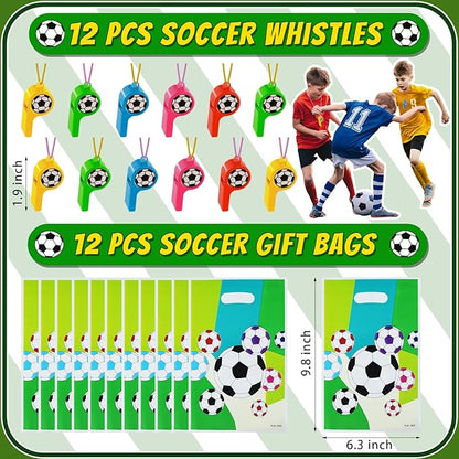 122 Pcs Soccer Party Favors Set with Soccer Goodie Bags Soccer Slap Bracelets Tattoo Stickers Puzzle Toys Soccer Stickers Whistles Soccer Party Supplies Soccer Party Decorations