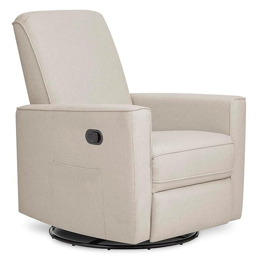 Evolur Raleigh Glider in Light Sand, Upholstered Plush Seating 360° Swivel Glider Rocking Chair, FSC Certified, Greenguard Gold & JPMA Certified Nursery Glider Recliner