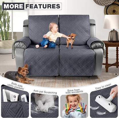 TAOCOCO 100% Waterproof Oversized Loveseat Recliner Cover, Non Slip Split Recliner Couch Covers for 2 Cushion Couch with Elastic Straps for Pets Kids(Oversized 2 Seater, Dark Grey)