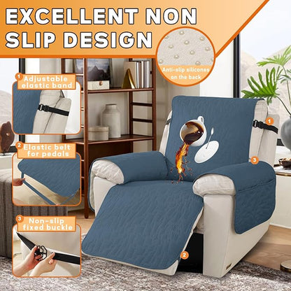 XINEAGE 100% Waterproof Recliner Chair Covers with Elastic Straps, Nonslip Reclining Couch Covers Washable Recliner Couch Cover with Pockets Furniture Protector for Pets Dogs (Berlin Blue, 23")