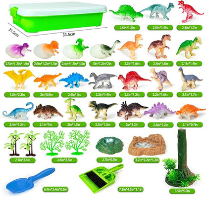 Hymaz Dinosaurs Sensory Bin , 47 pcs Dinosaurs Park Set Sensory Bins for Kids 2-4 5-7, Kids Play Sand for Sandbox Toys, Sandbox with lid, Kid Sensory Sand kit Birthday Gift for Toddler Age 3-8
