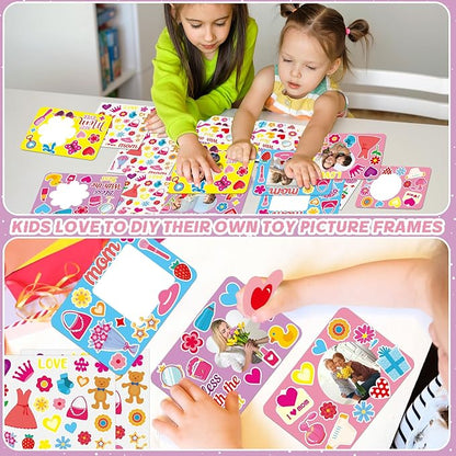Qyeahkj 40 Sets Mother's Day Picture Frame Craft Kit for Kids DIY Best Mom Ever Photo Frame Craft Set with Easel Mother's Day Flower Paper Craft Arts with Stickers for Mama Home Class Party Activity
