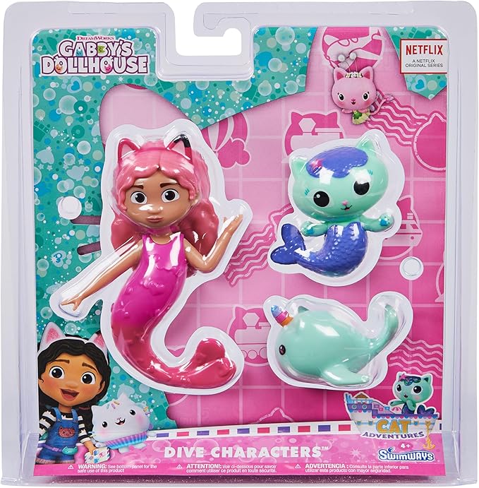 SwimWays Gabby's Dollhouse Dive Characters 3-Pack, Swimming Pool Accessories & Kids Pool Toys, Pool Party Supplies & Water Toys for Kids Aged 5 & Up