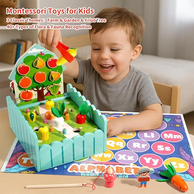 INIFEIDALA Montessori Wooden Farm Sensory STEM Toys for 2-5 Year Old Boys & Girls, Preschool Educational Toddler Toys for Speech Therapy & Fine Motor Skills Development, Ideal Kids Birthday Gift