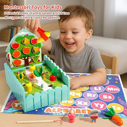 INIFEIDALA Montessori Wooden Farm Sensory STEM Toys for 2-5 Year Old Boys & Girls, Preschool Educational Toddler Toys for Speech Therapy & Fine Motor Skills Development, Ideal Kids Birthday Gift