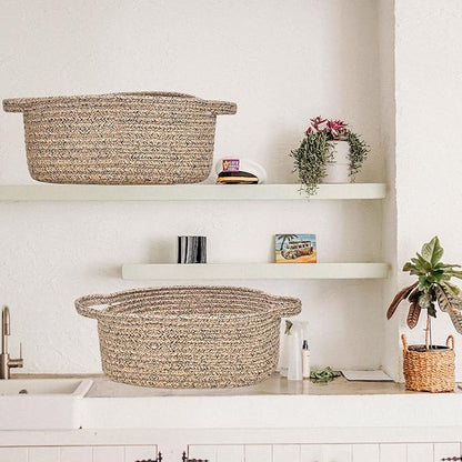 ABenkle Small Basket with Handles - Decorative Durable Rope Woven Storage Bin Shelf Storage Organizer Cube, Easter Baby Gift Basket, 12"x8"x5"