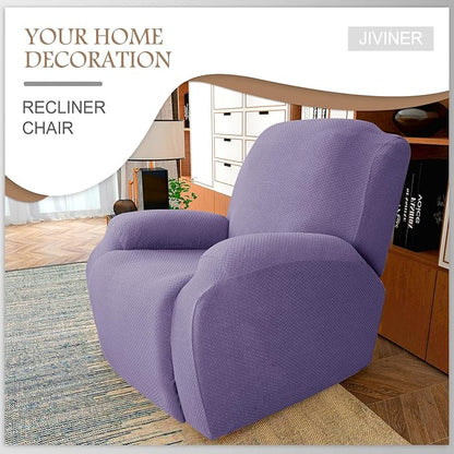 JIVINER 4-Piece Recliner Chair Covers Stretch Jacquard Covers for Recliner Chair Recliner Slipcovers for Living Room Soft Recliner Protector with Pocket (Recliner, Light Purple)