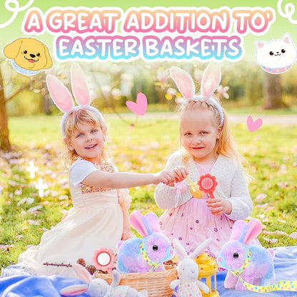 Tagitary Easter Bunny Plush Toys Hopping Easter Stuffed Bunny with Sounds,Wiggling Ears,Jumping,Twitching Mouth and Nose,Easter Basket Stuffer Decor School Prize Birthday Gift for Kids