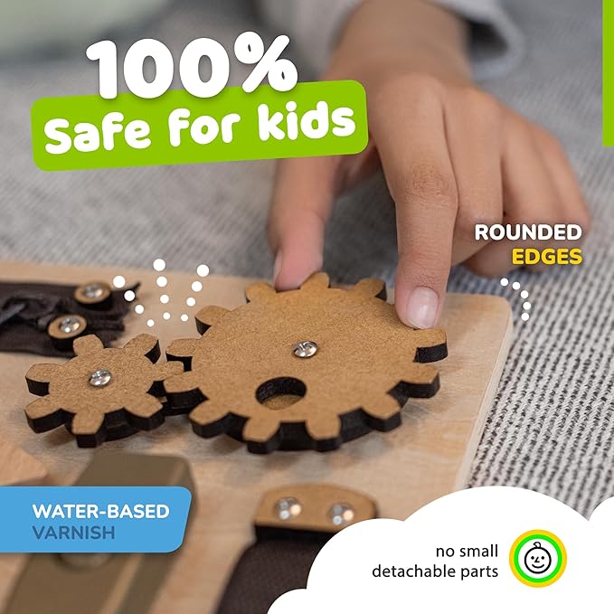 Busy Board Montessori Toys for Toddlers, Sensory Wooden Toy with 10 Preschool Learning Activities for Fine Motor Skills, Educational Plane and Car Travel Toy for Toddlers Boys and Girls