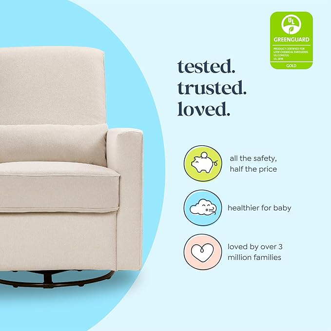DaVinci Piper 360° Swivel Rocker Recliner Chair - Glider Rocking Chair for Nursery and Living Room- GREENGUARD Gold, FSC & Certi-PUR US Certified - Ultra Comfy Glider Recliner Nursery Chair - Cream
