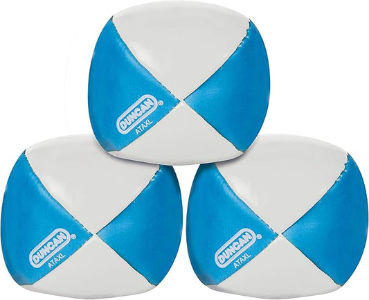Duncan Toys Juggling Balls, Multicolor, Vinyl Shells, Circus Balls with 4 Panel Design, Plastic Beans, 3 Pack, Blue & White