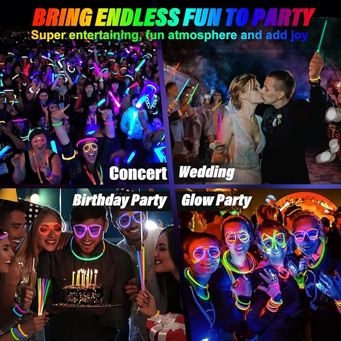 BUDI 500Pcs Glow Sticks Party Favors for Kids Adults GlowStick Bulk 8 Colors 8 Inch for Glow Necklace Bracelets Glasses Glow in the Dark Party Favor Halloween Party Decorations Halloween Party Favors