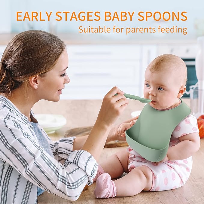ME.FAN Silicone Baby Feeding Spoons [6 Pack] First Stage Baby Infant Spoons - Baby Utensils Soft Training Spoon Self Feeding - Chew Spoon Set for Babies and Toddlers