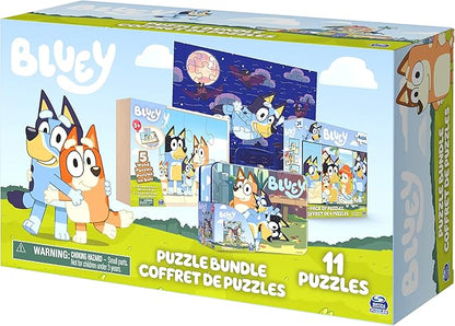 Bluey 11 Puzzle Bundle Set, 8- and 24-Piece Wood, Fuzzy, & Die-Cut Jigsaw Puzzles for Preschoolers and Kids